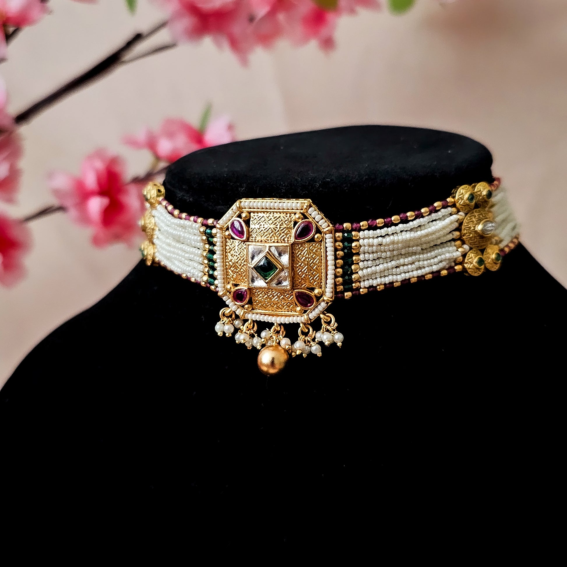 RACHGO0076 - Gold Plated Rajwadi Choker Set