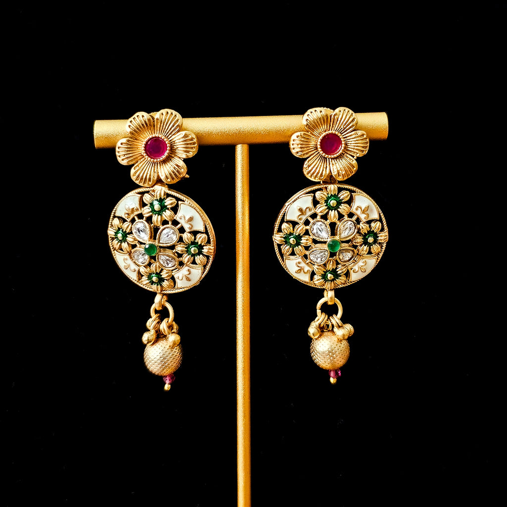 RANEGR0066 - Gold Plated Rajwadi Necklace Set with Enamel