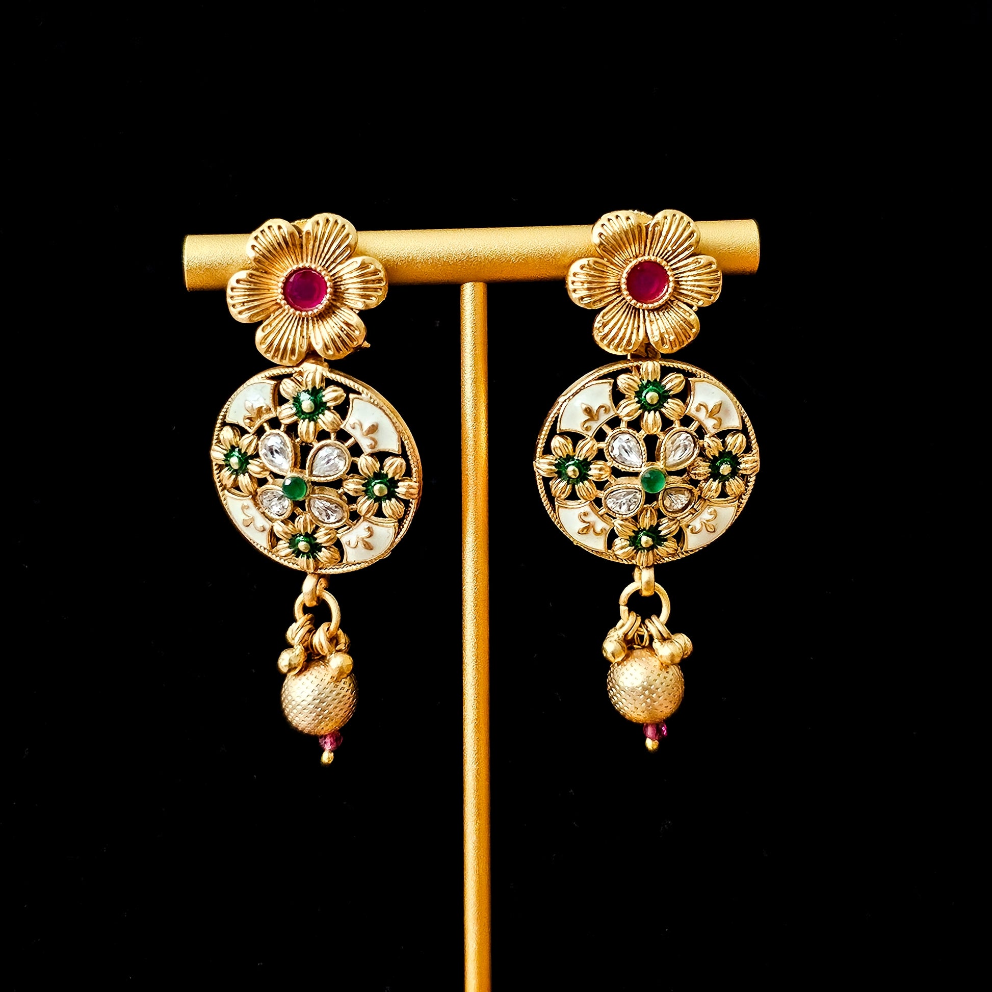 RANEGR0066 - Gold Plated Rajwadi Necklace Set with Enamel