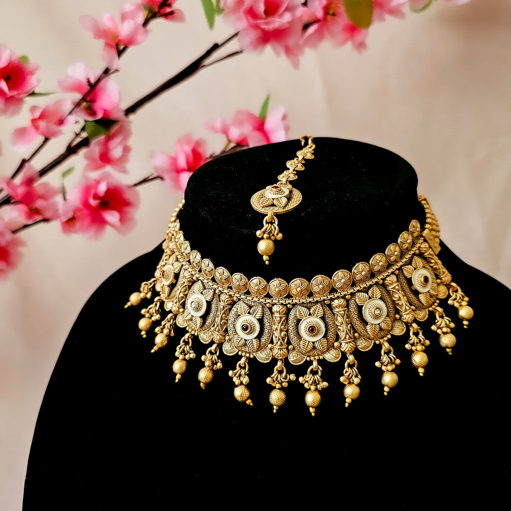 RACHCP0068 - Gold Plated Rajwadi Choker Set