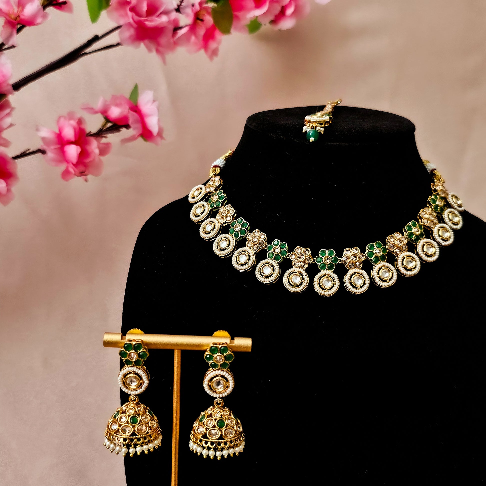 PONEGO0077 - Gold Plated Polki Necklace Set
