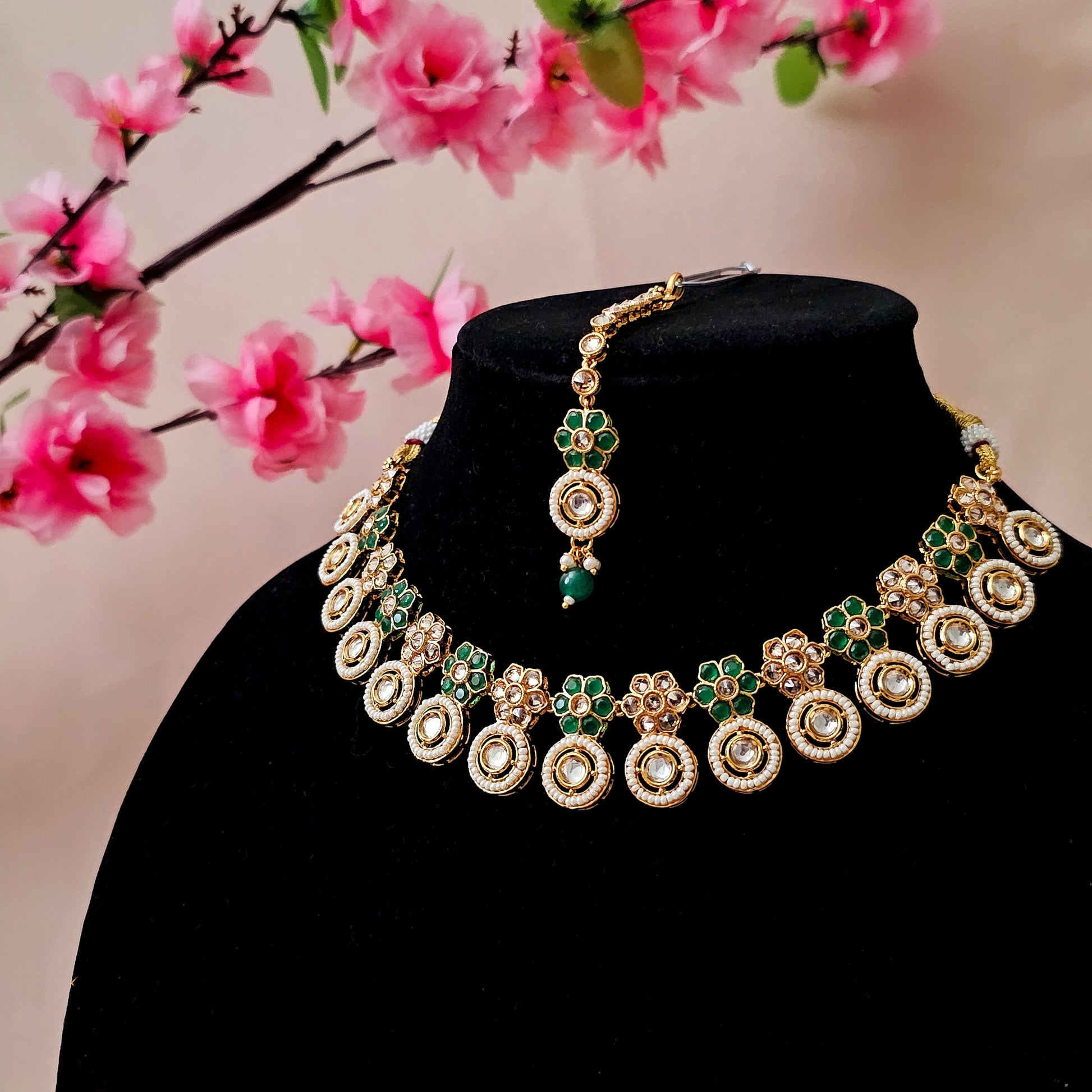 PONEGO0077 - Gold Plated Polki Necklace Set