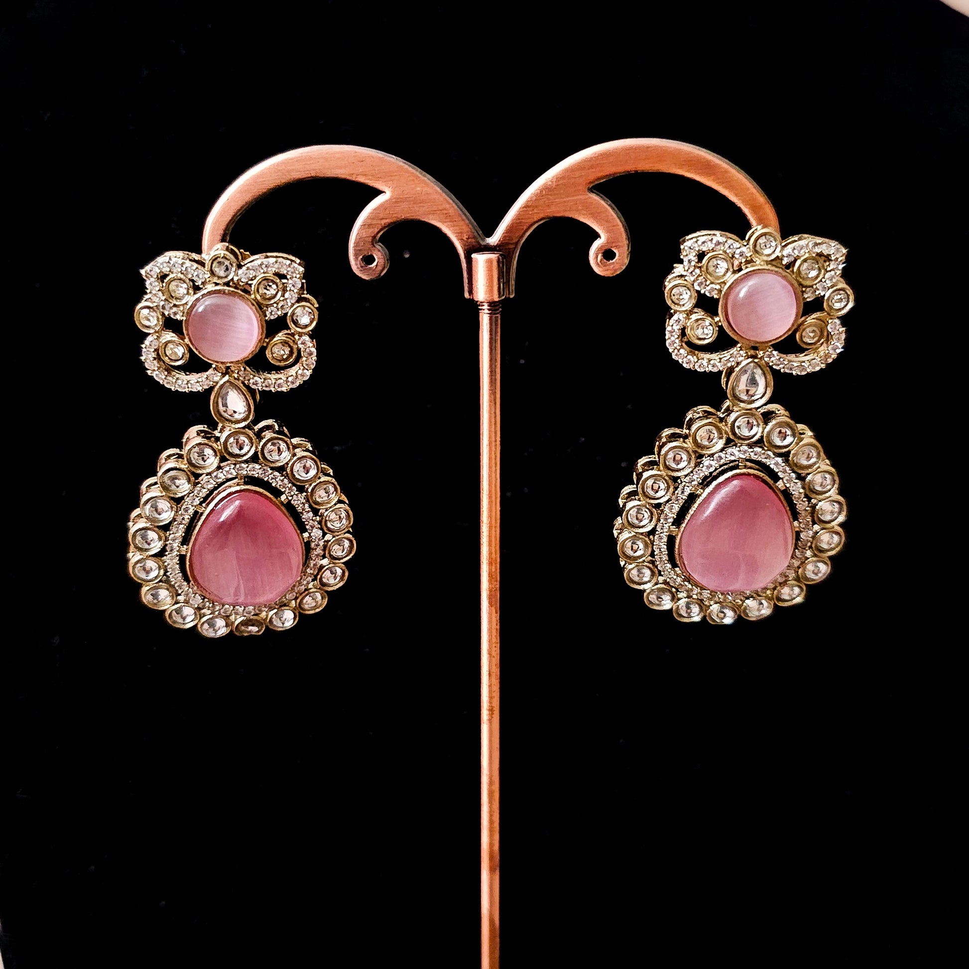 KUNESB0142 - Antique Gold Long Necklace Set with Kundan
