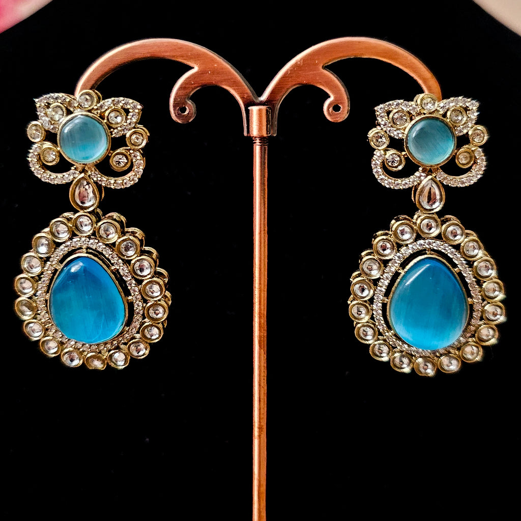 KUNESB0142 - Antique Gold Long Necklace Set with Kundan
