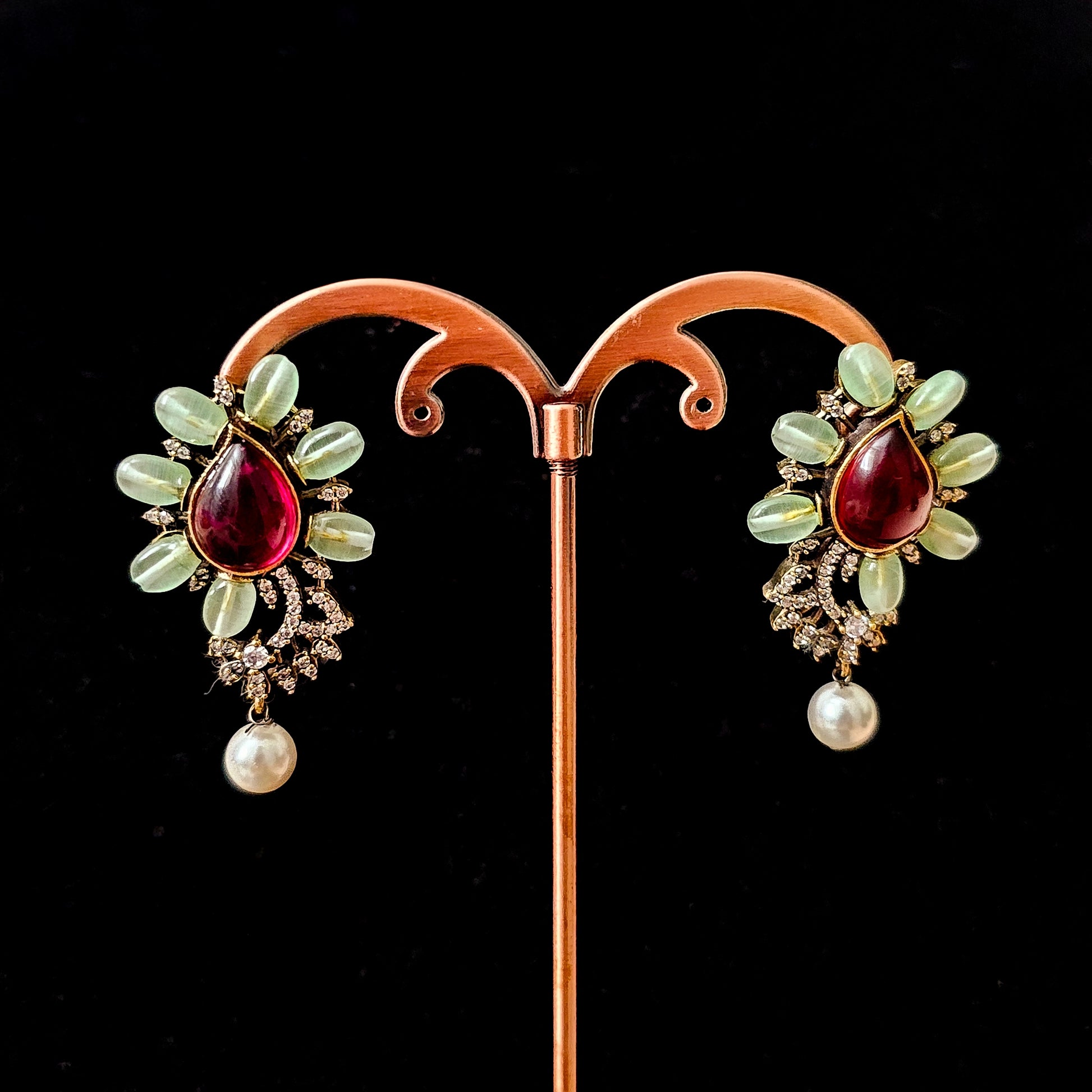 MNNEMC0159 - Antique Polish Mossanite Necklace Set with Pota Stones