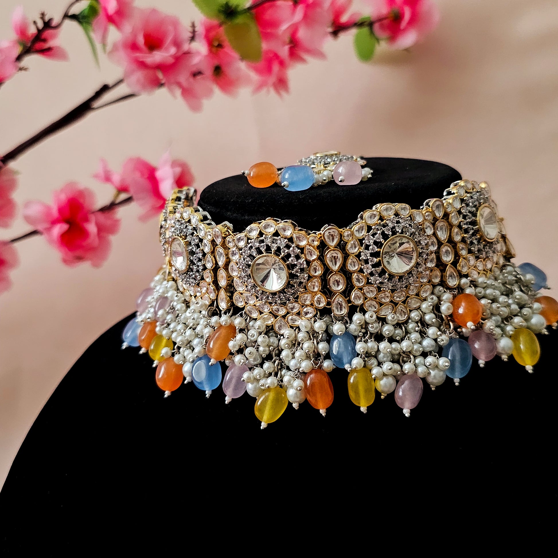 KUNEMC0137 - Silver-Plated Moissanite Choker Set