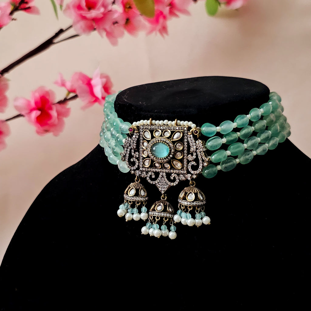 MOCHMI0133 - Antique Polish Moissanite Peacock Choker Set