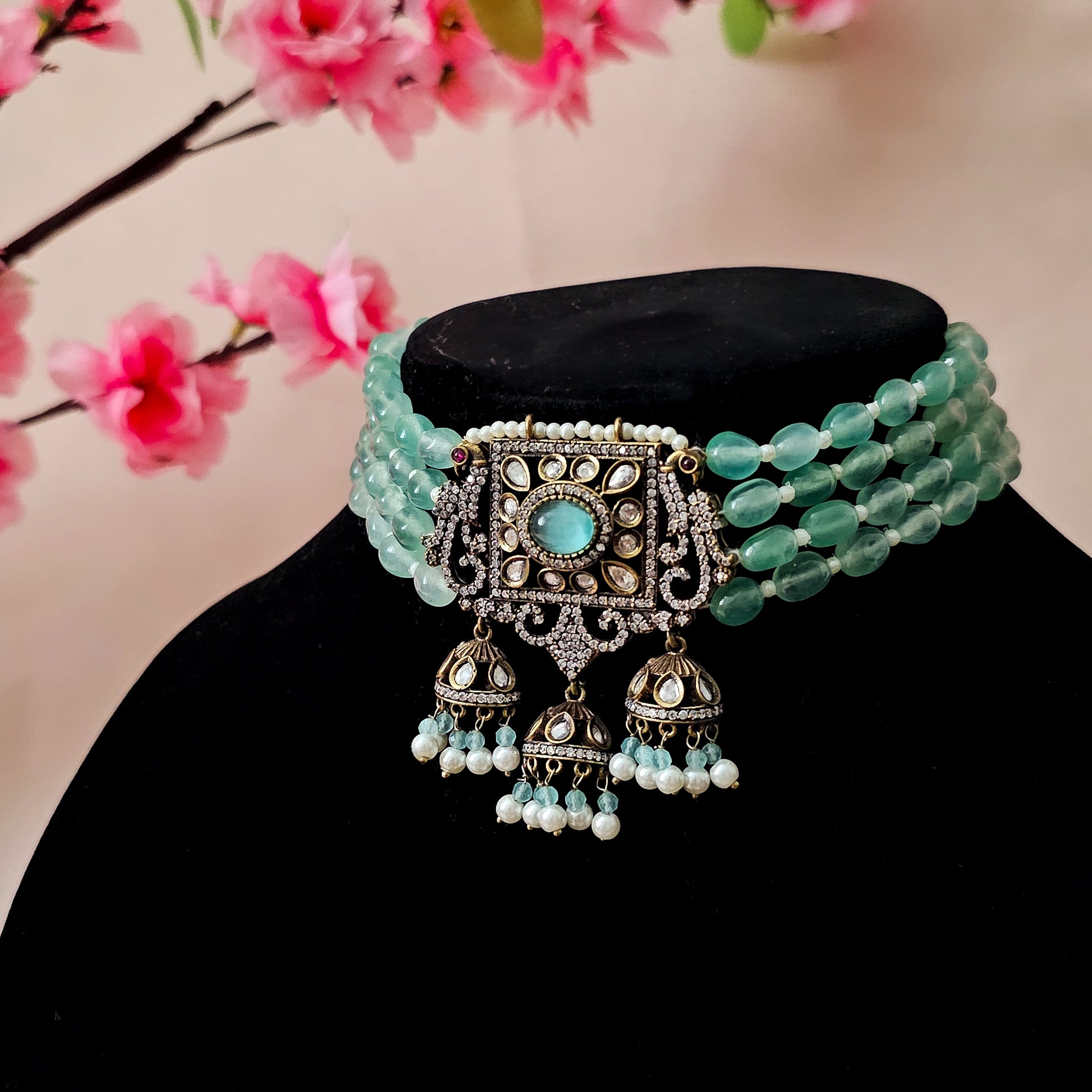 MOCHMI0133 - Antique Polish Moissanite Peacock Choker Set