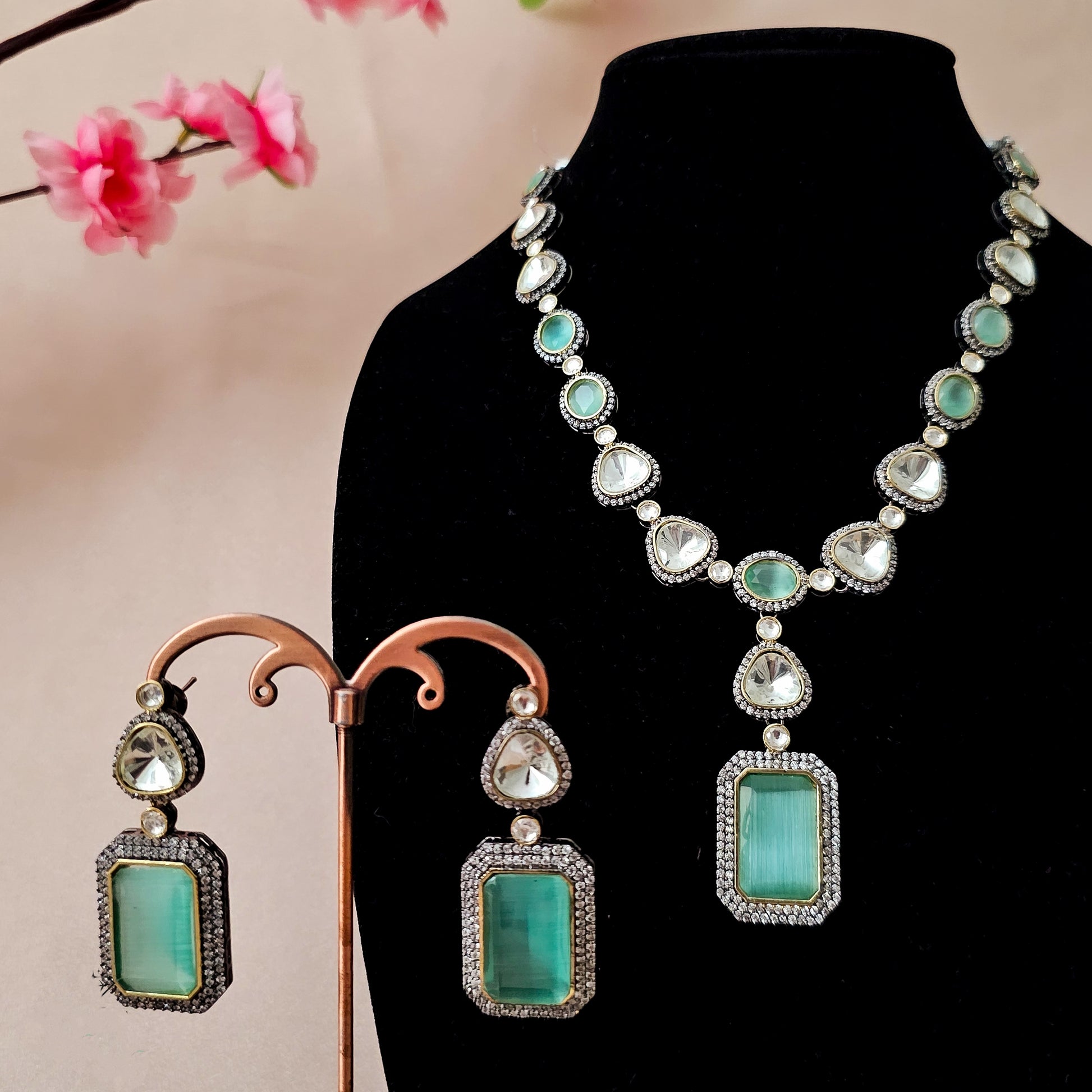 MONEMI0135 - Victorian Polish Long Moissanite Necklace Set