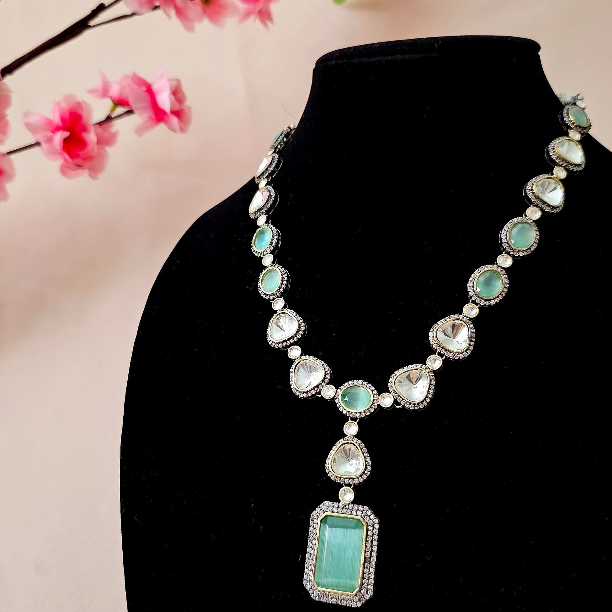 MONEMI0135 - Victorian Polish Long Moissanite Necklace Set