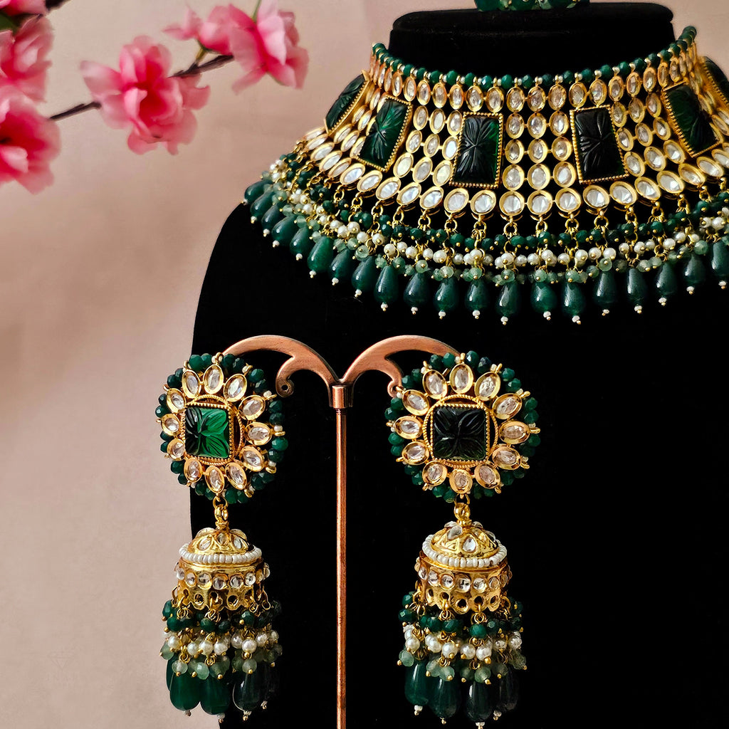 KUNEGR0153 - Gold-Plated Tyani Kundan Choker Set