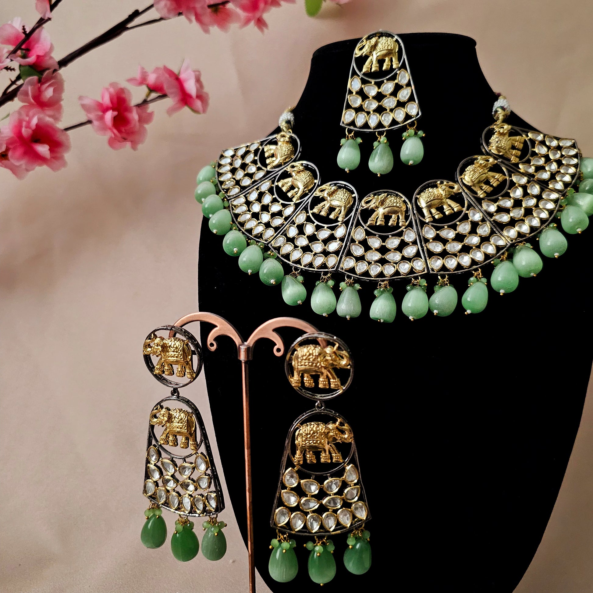 KUNEBP0168 - Victorian Polish Kundan Necklace Set