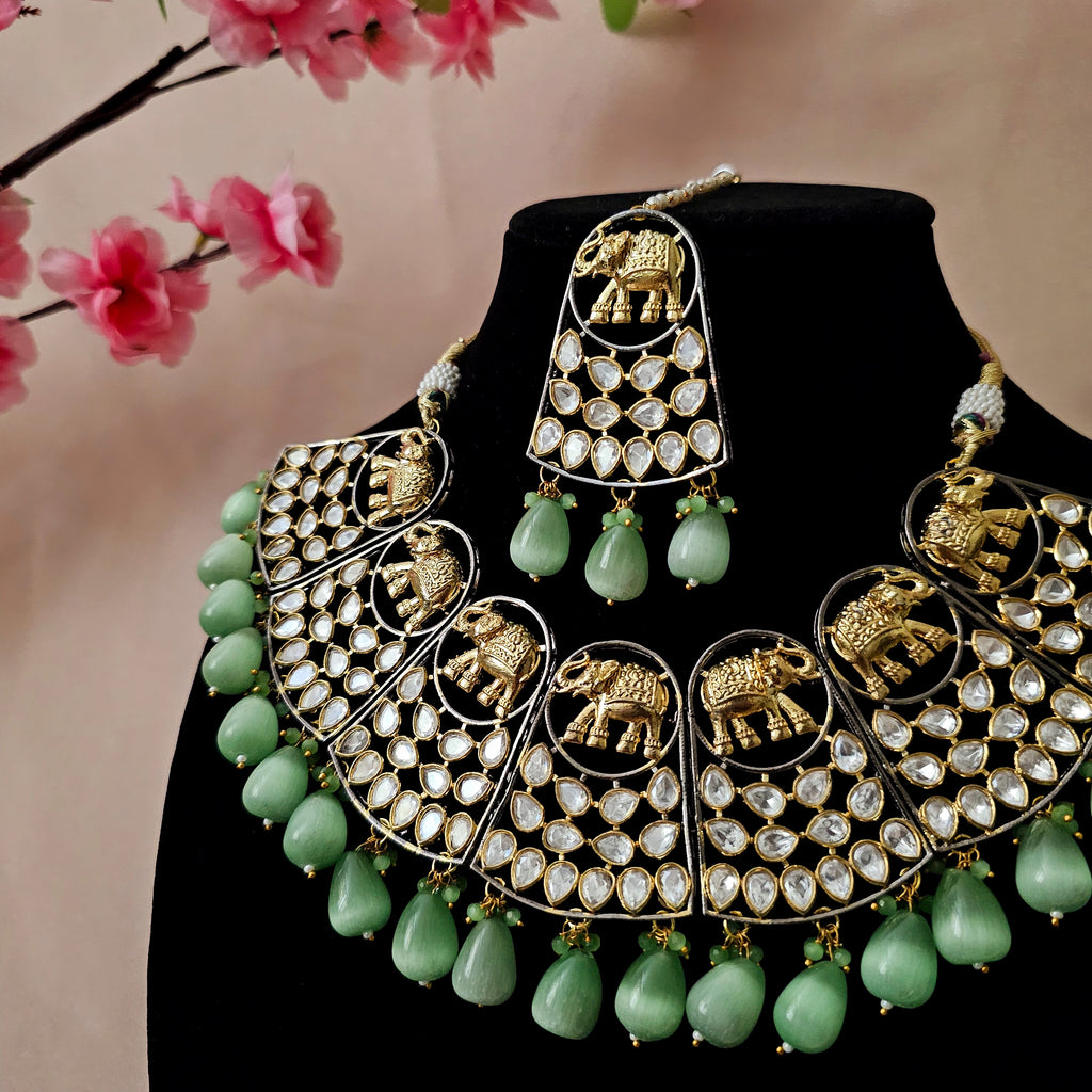 KUNEBP0168 - Victorian Polish Kundan Necklace Set