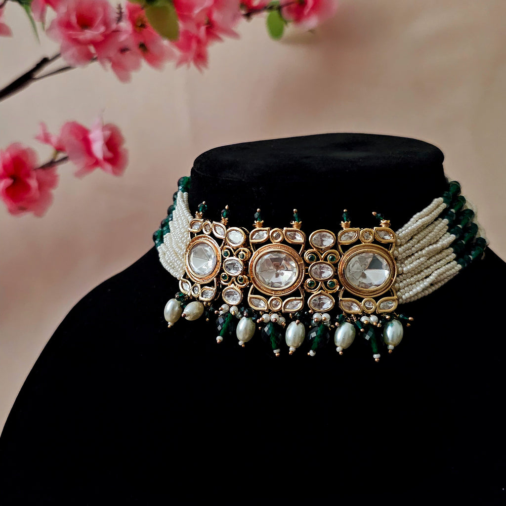 KUCHGR0094 - Gold-Plated Moissanite Choker Set