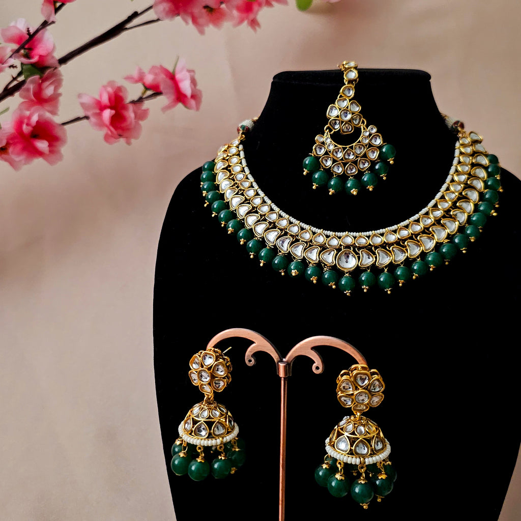 KUNEGR0095 - Gold Plated Kundan Necklace Set