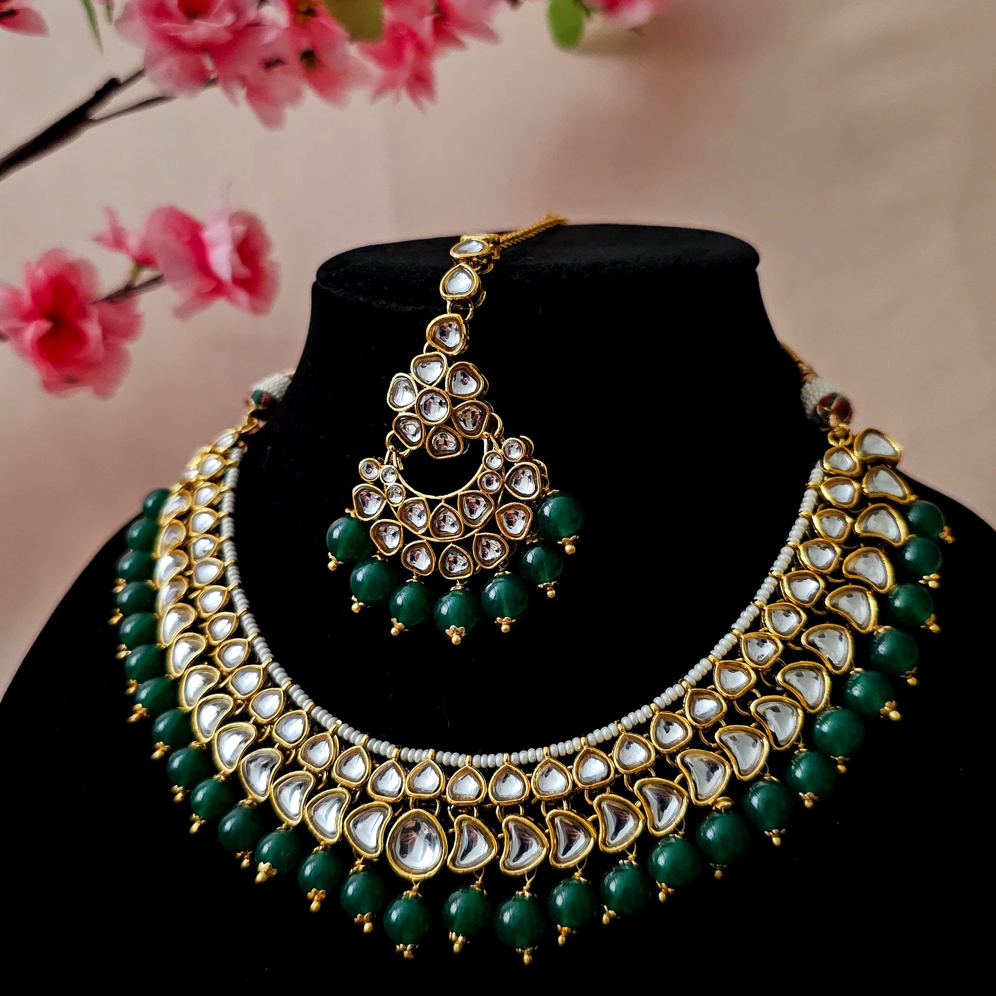 KUNEGR0095 - Gold Plated Kundan Necklace Set