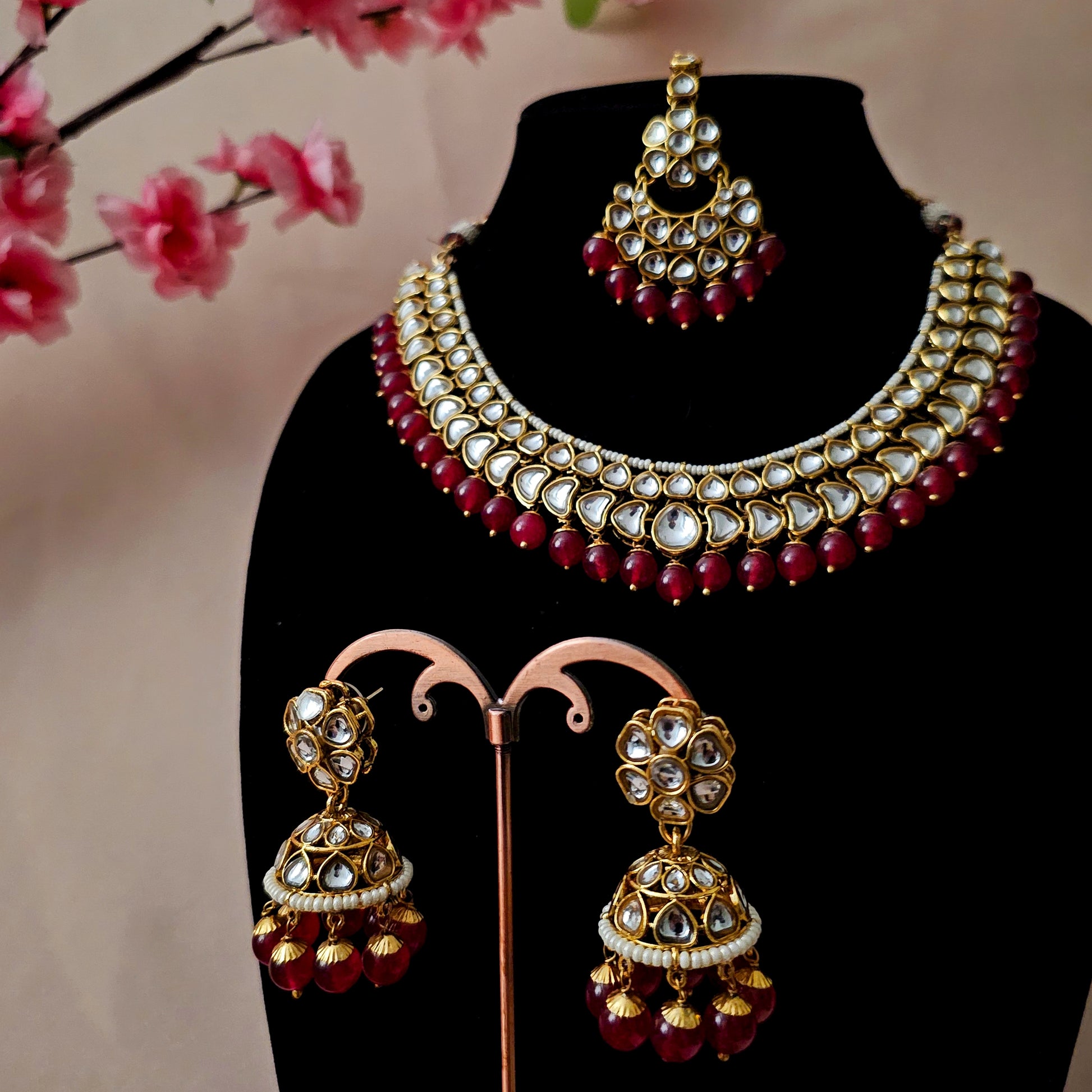 KUNEGR0095 - Gold Plated Kundan Necklace Set