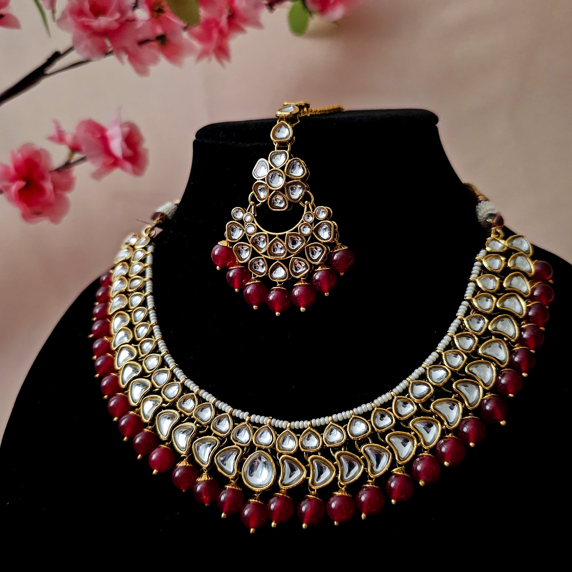 KUNEGR0095 - Gold Plated Kundan Necklace Set