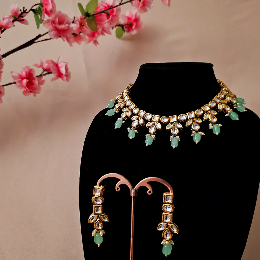 KUNEMI0063 - Gold Plated Kundan Necklace Set