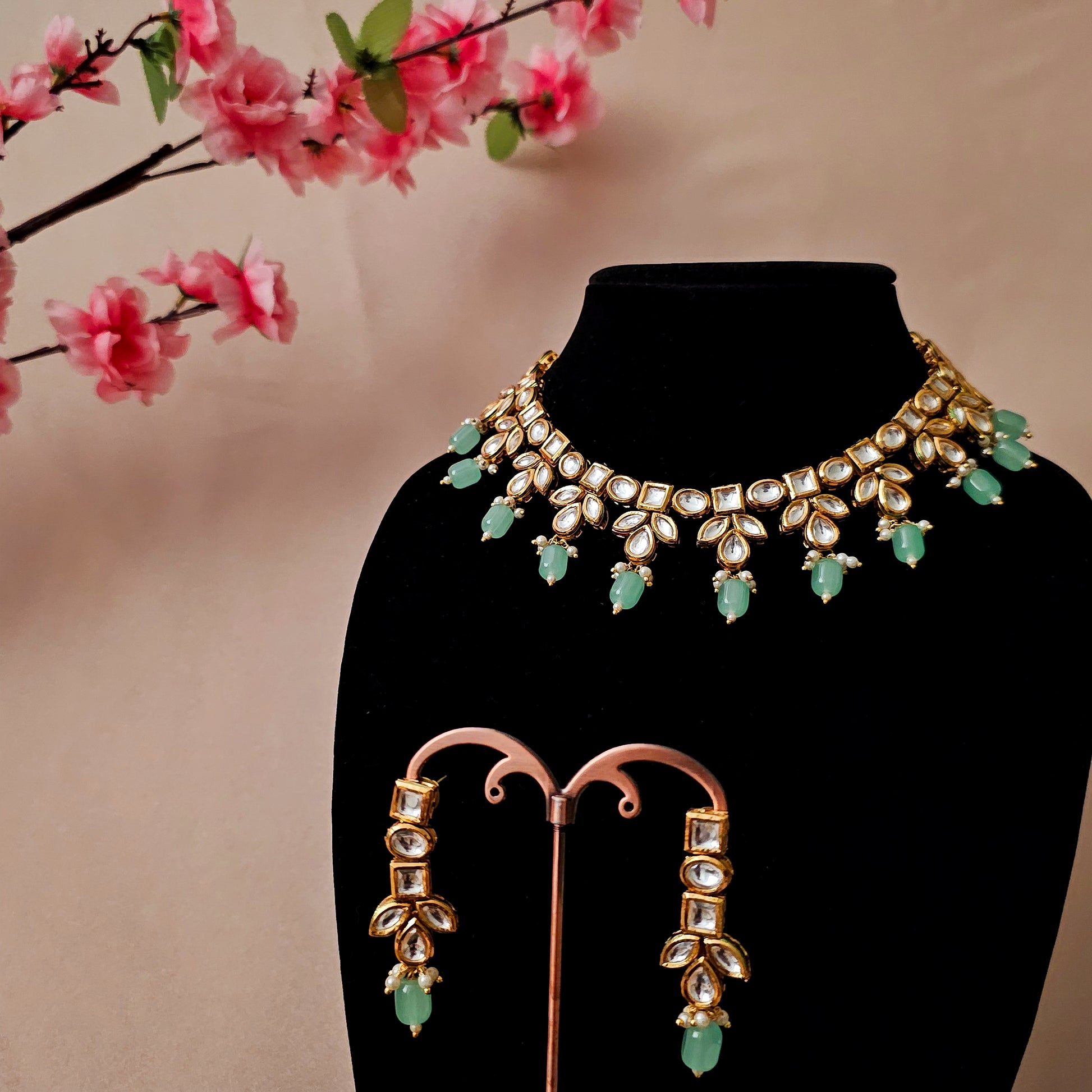 KUNEMI0063 - Gold Plated Kundan Necklace Set