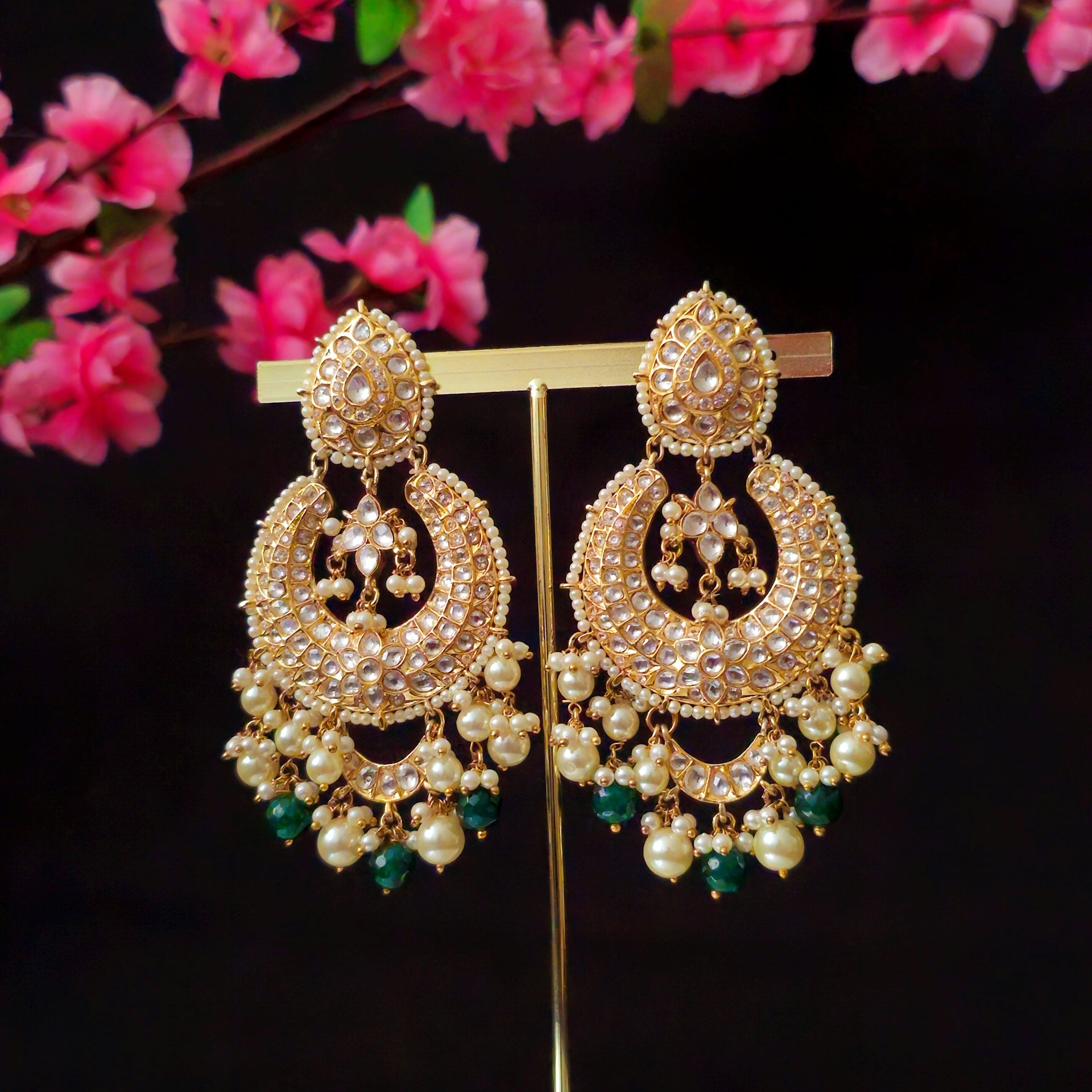 KUEAGR0201 - Gold-Plated Polki ChandBaali Earrings