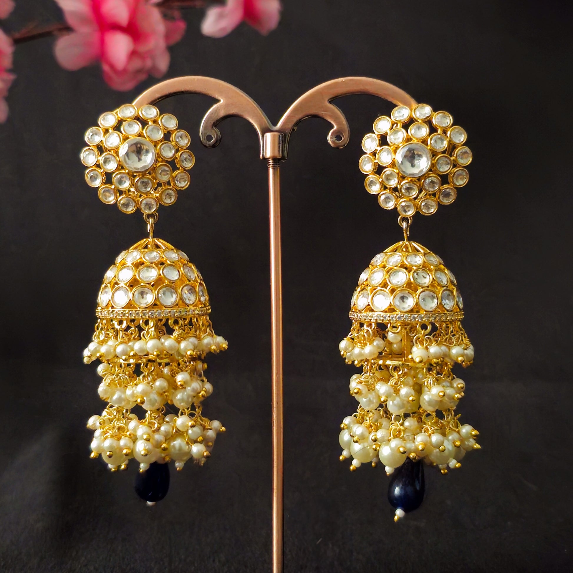 POEABL0199 - Gold-Plated Polki Jhumki Earrings