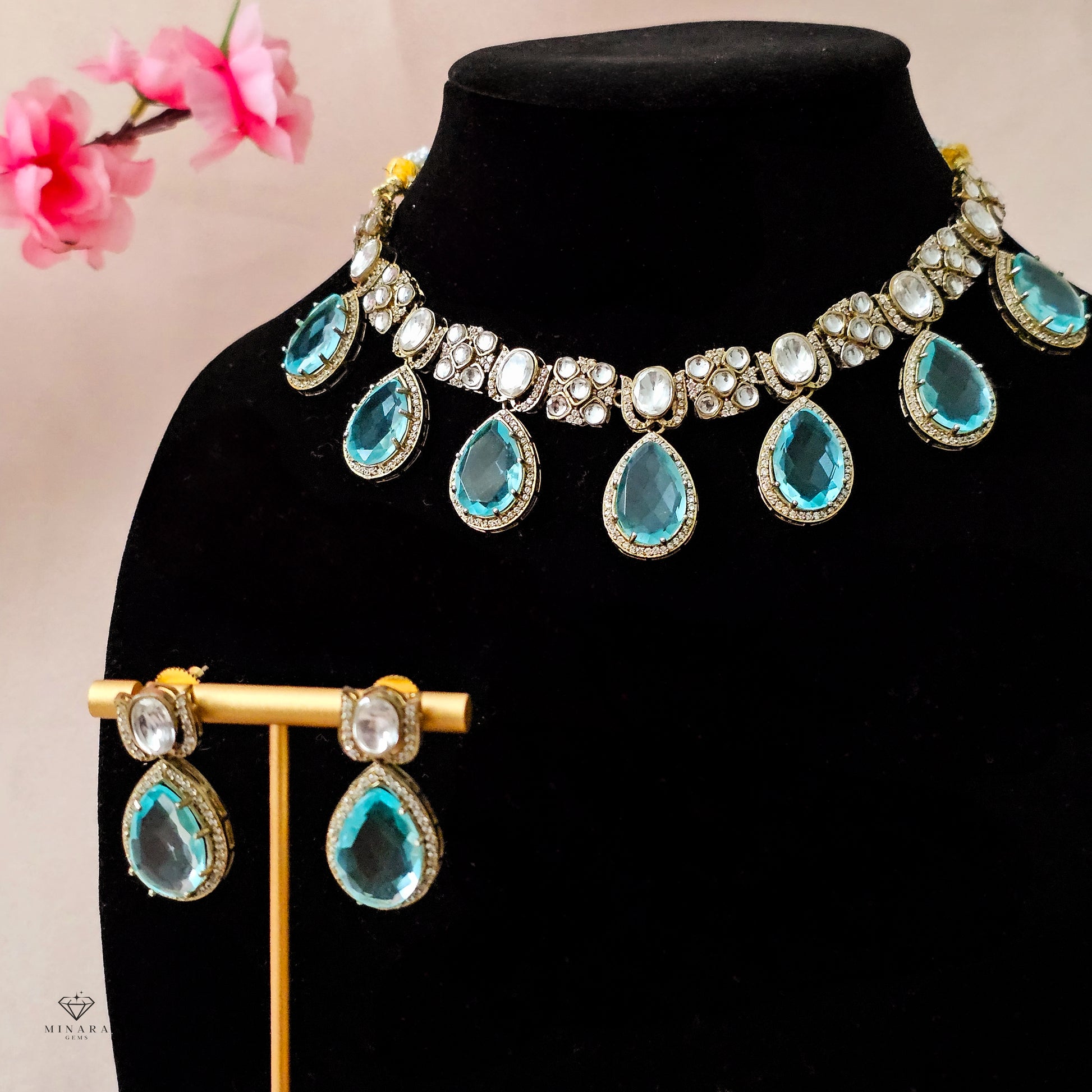 MONESB0148- Gold Plated Moissanite Necklace Set image 0