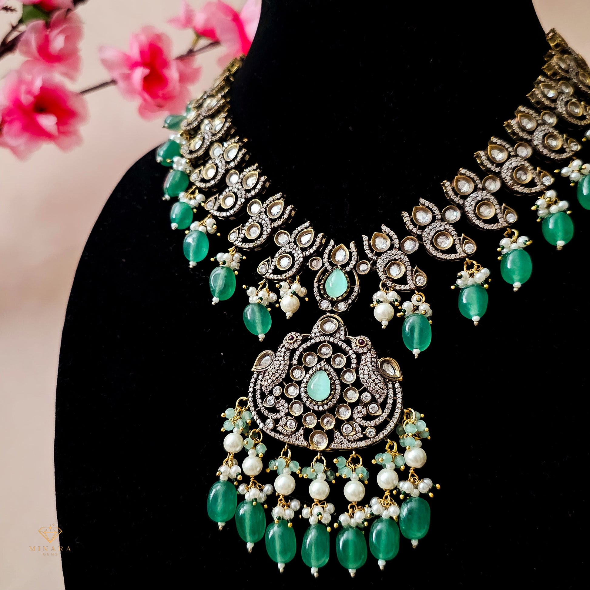 MONEGR0160 - Antique Polish Moissanite Necklace Set with Kundan image 0
