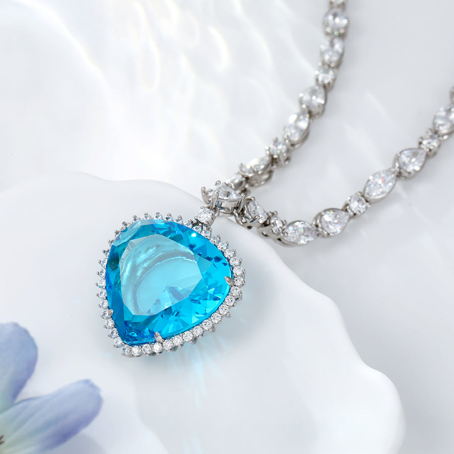 MG000814567 - Platinum Plated Aquamarine Heart Pendant image 1