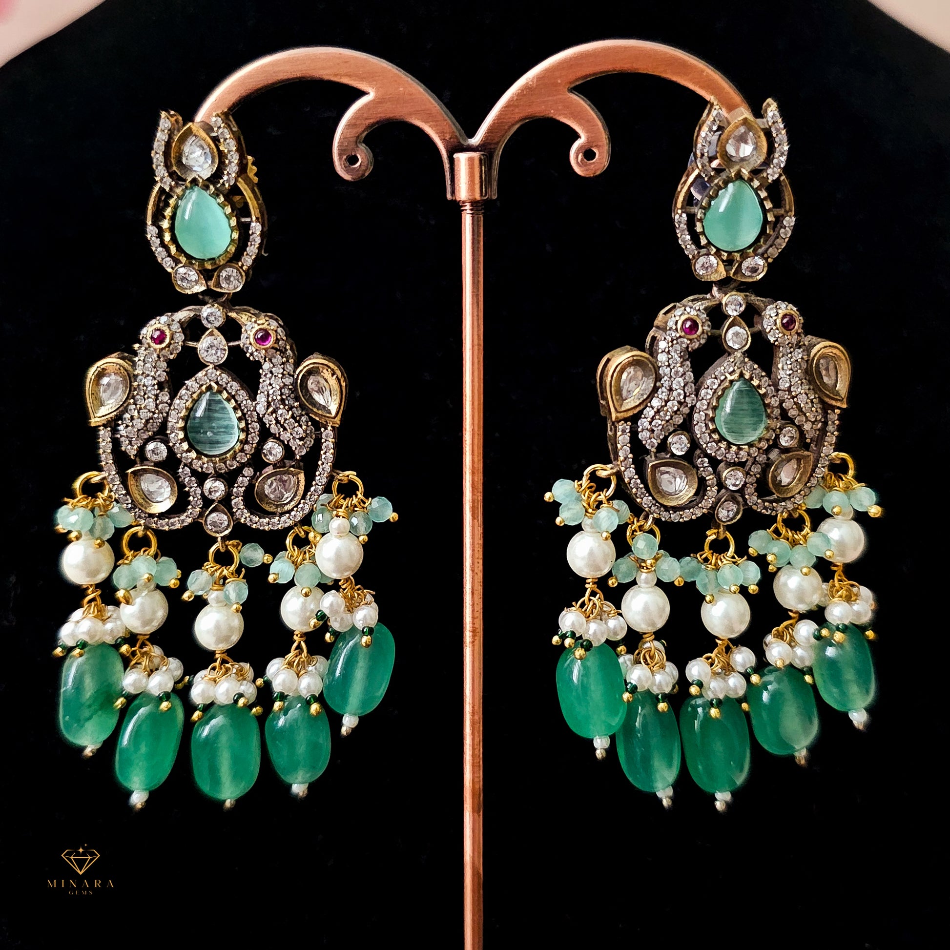 MONEGR0160 - Antique Polish Moissanite Necklace Set with Kundan image 2