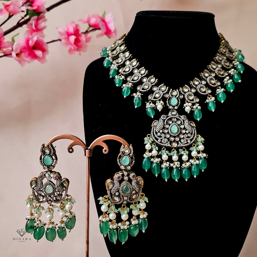MONEGR0160 - Antique Polish Moissanite Necklace Set with Kundan image 1