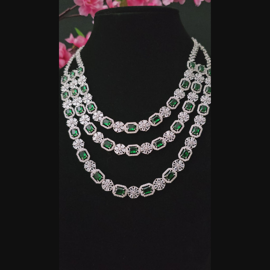ADNEGR0012 - Triple Layered American Diamond Necklace Set