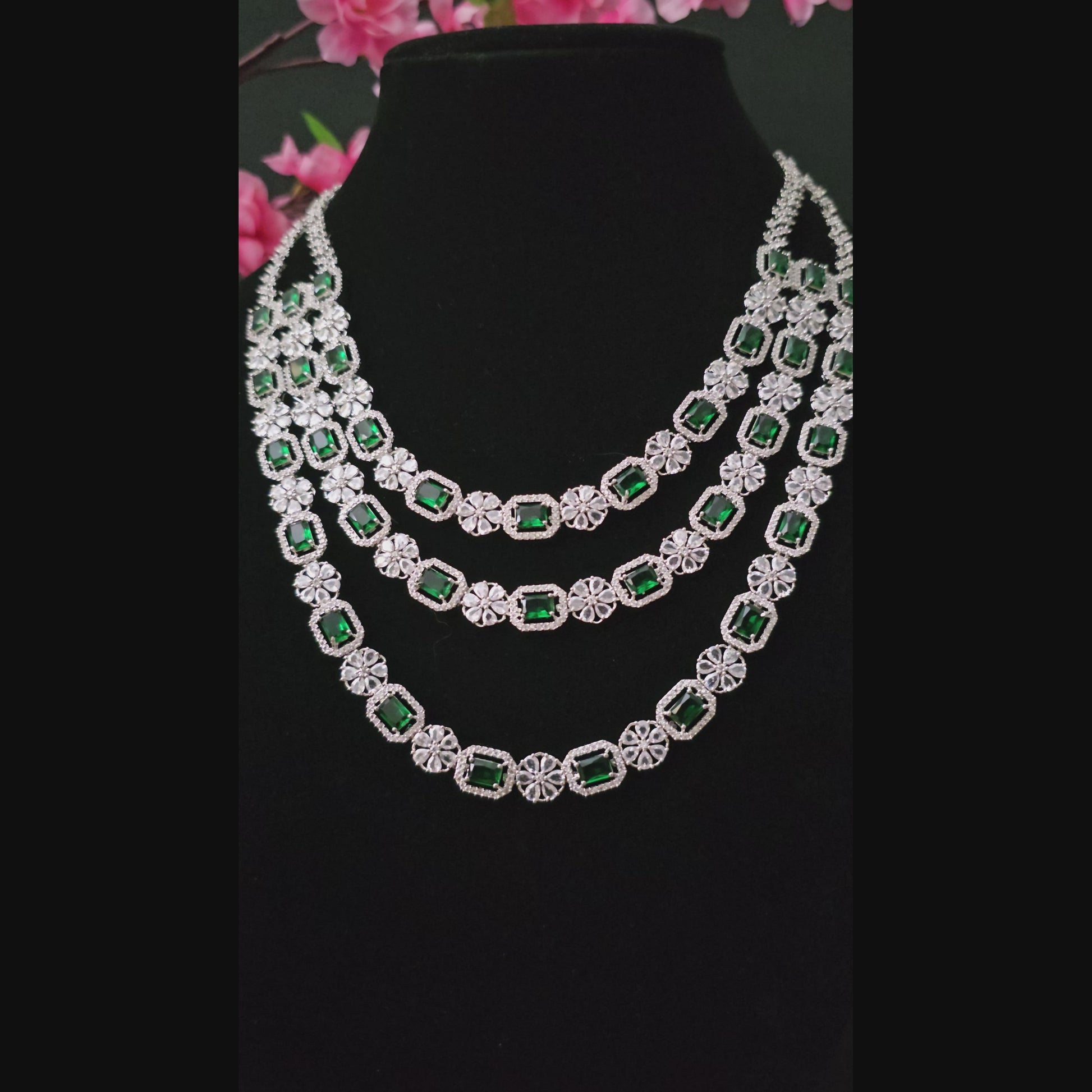 ADNEGR0012 - Triple Layered American Diamond Necklace Set