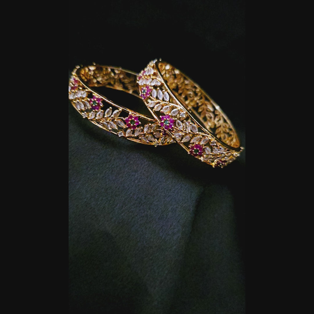 ADKAGO0056 - Gold-Plated Faux American Diamond Bangle Set