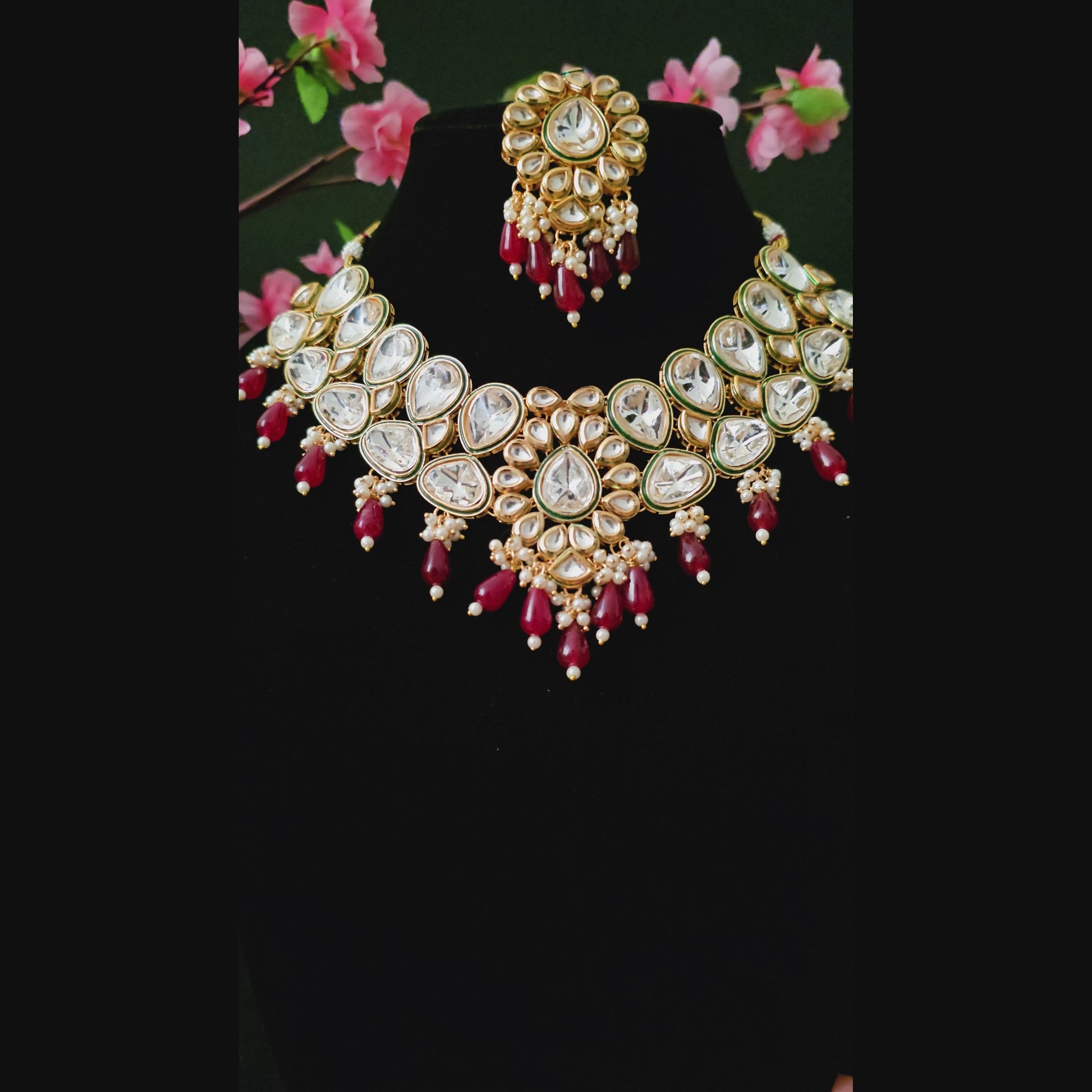 KUNEMA0157 - Gold Plated Kundan Necklace Set