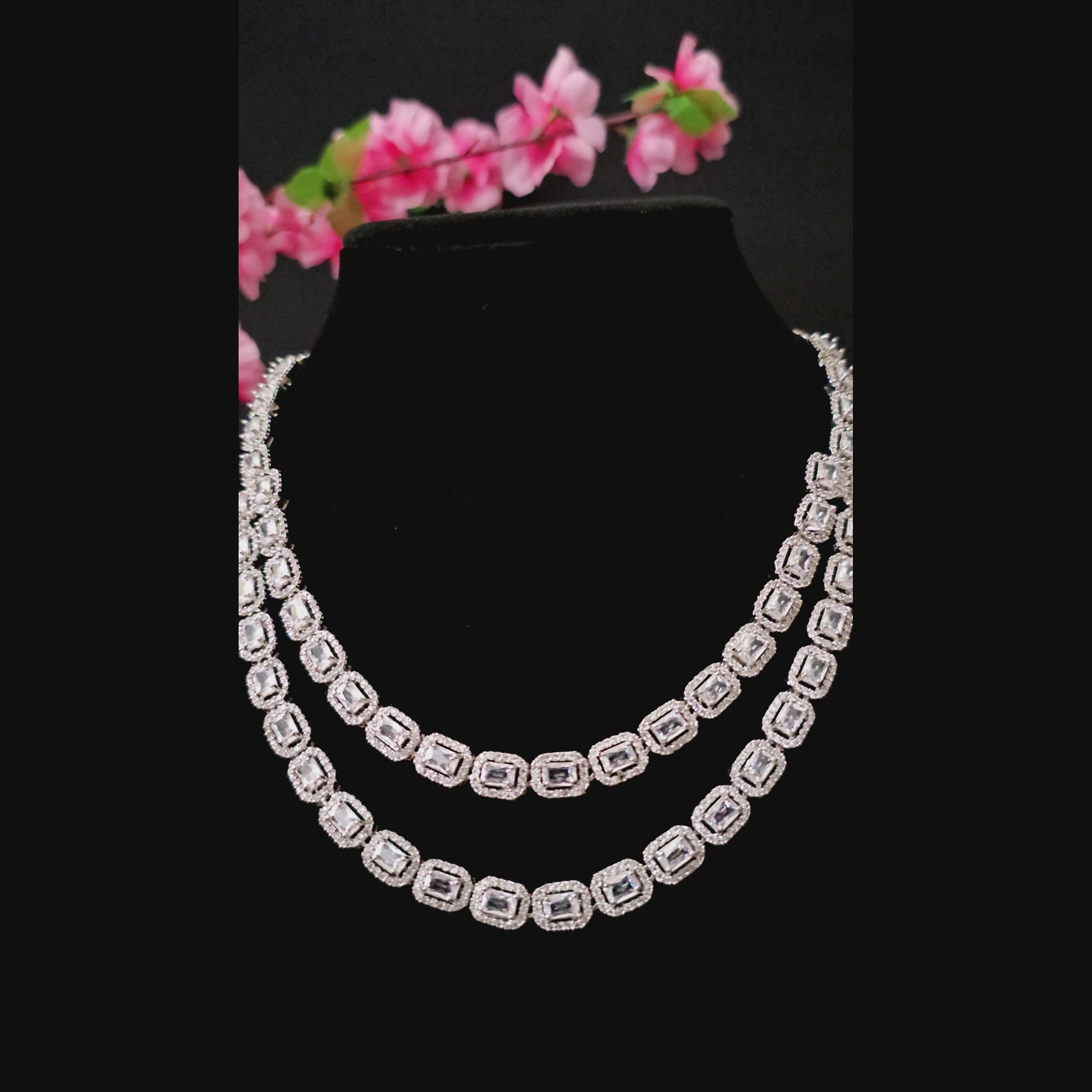 ADNECL0005 - Double Layered Faux American Diamond Necklace Set